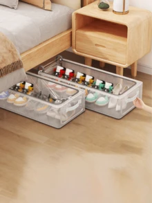 1pc Modern Transparent PVC Shoe Box With 2 Windows And Mesh Sides - Under Bed Storage Use, Suitable For Sneakers And High Heels, Multi-Functional Durable Rectangular Shoe Rack, Sturdy Structure