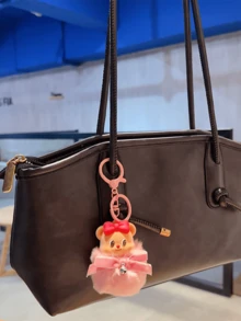 Butter Bear Pink Pom-Pom Keychain – Kawaii Love Bear Charm With Soft Pink Fuzzy Pom-Pom, Durable PVC + Plush Bag/Key Accessory, Cute Decoration For Handbags Backpacks Keyrings, Perfect For Girls Teens & Women, Ideal For Birthday Gifts Holiday Surprises Friendship Exchanges School/Office Daily Carry, Adorable Collectible For Kawaii Lovers