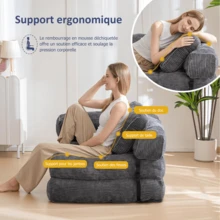 Sofá Cama Plegable 3 en 1 170*85 cm, Butaca, Sofá y Cama Supletoria, Convertible con Reposabrazos, Para Salón o Dormitorio, Gris - Gris - Ver 4