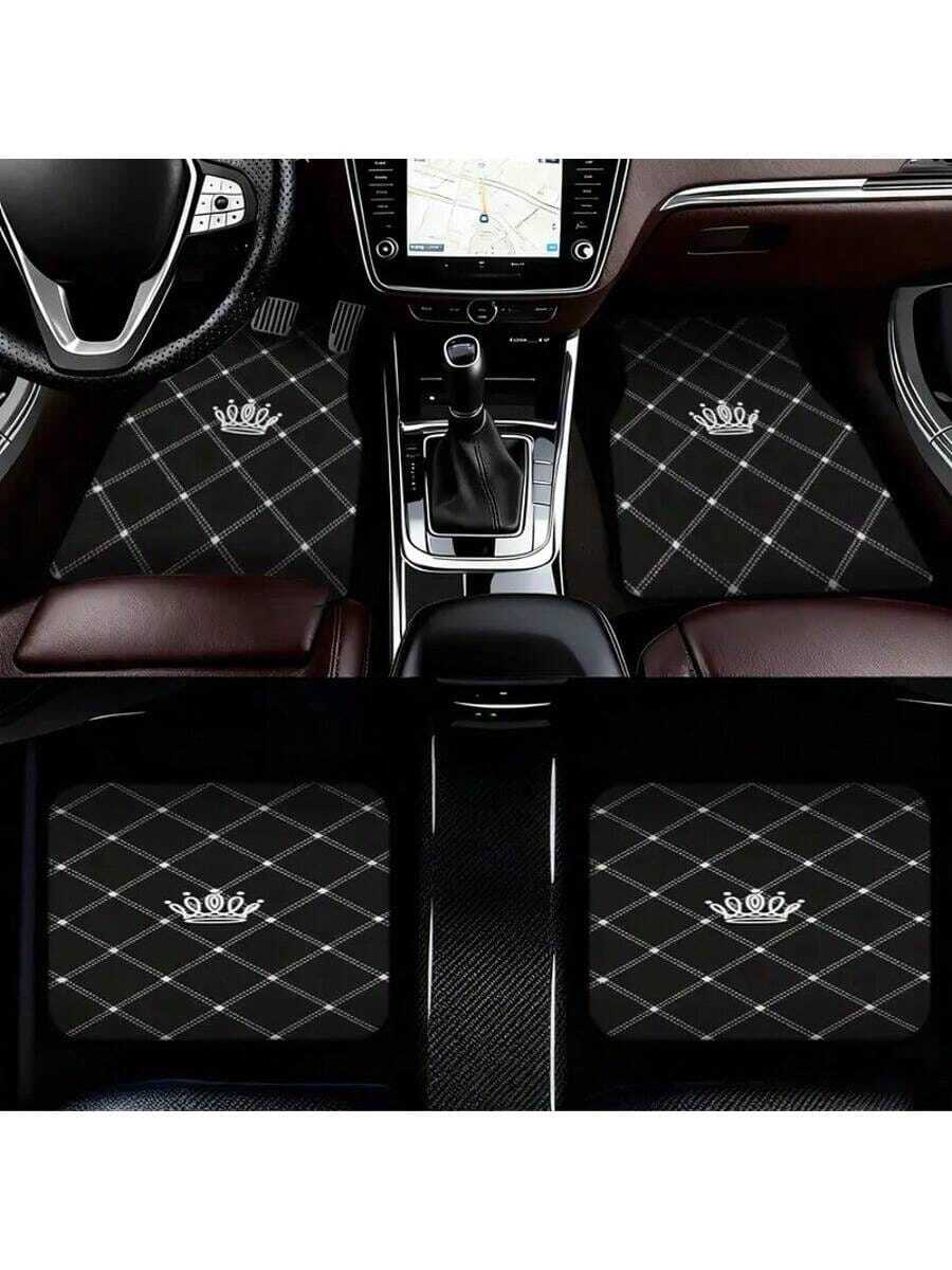 4pcs Car Floor Mat Set, Universal Car Foot Pad, Car Carpet - Full Coverage Front & Rear Car Interior Accessories, Women's Car Accessories, Girl's Gift, Crystal Velvet Vehicle Floor Mats Fit For Sedan, Truck, SUV, Car Interior, Car Accessories, Car Essentials - Multicolor - View 1