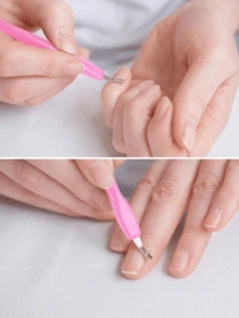 1 Set Of V-Shaped Cuticle Scissors+1 Set Of Small Nail Dust Removal Brush, V-Shaped Cuticle Film Fork, Nail Cuticle Remover, Push Rod Double Headed V-Shaped Fork Nail And Foot Care Cleaner, Household And Nail Salon Care Tool, With Handle - Multicolor - View 2