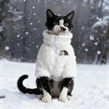 Pet Autumn/Winter Clothes - Faux Fur Zipper Jacket For Hairless Cats, The Cat Face Print Design, Warm & Breathable For Sphynx Cats, Eye-Catching Outdoor Outfit