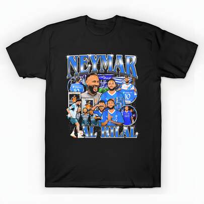 Neymar Al-Hilal Retro Bootleg T-Shirt unisex de la de algodón puro de alta densidad de 220 g. C-AmiS-eta uniS-ex 100 % aL-Godón de - Tejido de alta densidad. Apta para todo tipo de perS-onas, ya sean mujeres o hombres. Tejido duradero de alta C-Alidad apto para todas las estaciones, suave al tacto pero duradero. Tops transpirables. Conjuntos de otoño para mujer. Conjuntos de vaC-Aciones para mujer. Disfraz de Halloween para mujer.