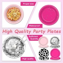 48Pcs Western Cowgirl Party Paper Plates For Cow Print Themed Party Supplies 7" Hot Pink Disco Ball Disposable Dessert Plates For Cowgirl Birthday Bachelorette 80s 90s Disco Shower Party Decorations - 彩色 - 查看 3