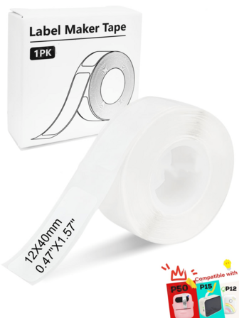 White Adhesive Thermal Label Tape, Thermal Printing Paper, Black On White Label Sticker For D30,M110,M220,M1,P50,P15 Label Maker For Household, Business, 12x40mm 0.47"X1.57", 180 Labels/Roll, Waterproof, Oilproof, Abrasion Resistance, Tear Resistant