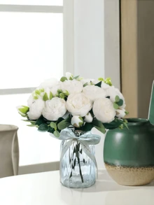Nejlue Artificial Flowers/Plants1111 Home & Living 1束仿真牡丹花，白色仿真牡丹花束，婚礼新娘花束，仿真玫瑰花束，适用于家居装饰、房间装饰、桌面装饰、婚礼装饰、卧室装饰、花园装饰、室内外装饰 - 白色 - 查看 7
