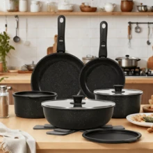 SODAY 15Pcs Pots And Pans Set Non Stick, Cookware Sets With Detachable Handle, Nonstick RV Kitchen Cooking Tools Removable Handles, Induction Fast, Stackable Induction Cookware - màu đen - Xem 10