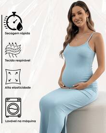 Elegant, Loose-Fitting Maternity Dress With Thin Straps, Perfect For Nursing, Casual, For Christmas And New Year's. - 淺藍色 - 查看 6