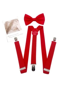 Suspender Bow Tie Set Clip On Y Shape Adjustable Braces, Suspenders Shoulder Straps For Halloween And Christmas Cosplay Party And Banquets,Extended-Length Suspender(60-95cm/23.62-37.4") - Multicolor - View 2