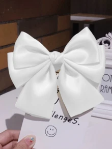 1 chiếc nơ cài tóc nữ, nơ cài tóc satin dễ thương, nơ cài tóc đuôi dài kiểu retro, nơ cài tóc kim loại, phụ kiện cần thiết cho mùa tựu trường, kẹp tóc, ghim cài tóc, phụ kiện tóc cho nữ, phụ kiện đội đầu, ghim cài tóc - trắng - Xem 5