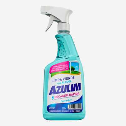 Limpa Vidros Spray Secagem Rápida 500ml Azulim Brilho Sem Manchas Com Silicone Janela Espelho