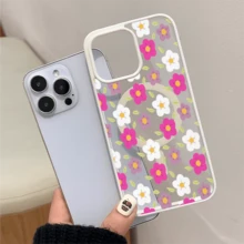 Patrón floral, carcasa de teléfono simple y de moda, compatible con iPhone 11 / 12 / 13 / 14 / 15 / 16 / Pro / Max y Galaxy plus / Pro / S22 / S23 / S24 / s25 / ultra / fe. Muy adecuado como regalo de vacaciones, regalo de San valentín. - Blanco - Ver 2