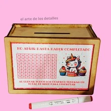 1 PIEZA HUCHA DE MDF, TEMÁTICA DE UNICORNIO, PLAN DE AHORRO FAMILIAR PARA NIÑAS Y NIÑOS, CAJA DE AHORRO PARA MONEDAS Y BILLETES  CAJA ARMADO FÁCIL - Multicolor - Ver 3