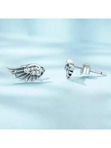 Pair Of Women's Fashion Ear Studs With Angel Feather Wings, Light Luxury Style, 1.12g925 Silver Inlaid Synthetic Synthetic Zirconia, Suitable For Daily Wear, Parties, Vacations, Gifts And Beach - Bạc - Xem 4