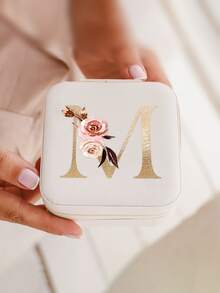 1pc Travel Jewelry Box, Jewelry Box, Gift Jewelry Box, Storage Box, Women's Jewelry Box, Earring Box - Floral Letters - View 2