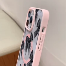 Patrón de lazo, carcasa de teléfono simple y de moda, compatible con iPhone 11 / 12 / 13 / 14 / 15 / 16 / Pro / Max y Galaxy plus / Pro / S22 / S23 / S24 / s25 / ultra / fe. Muy adecuado como regalo de vacaciones, regalo de San valentín. - Rosa - Ver 3