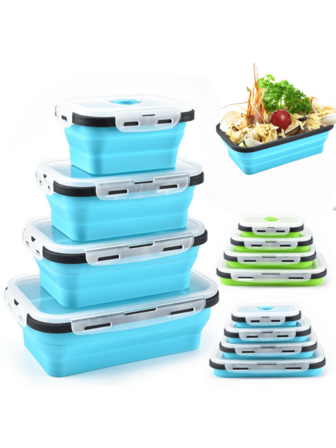 4pcs Foldable Silicone Food Storage Containers, Expandable & Collapsible Silicone Food Boxes, Portable Food Storage Containers, Suitable For Teenagers And Office Workers - Microwave & Dishwasher - Ideal For School, Cafeteria, Home Kitchen, Refrigerator Storage, Lunch Box, Outdoor Picnic, Microwave- Portable Lunch Box, Afternoon Tea Box