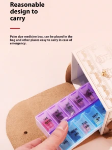 14格彩色药盒，便携式一周药盒套装，迷你组合药盒包装，每日规律提醒药盒（周一至周日），旅行随身携带及手提包必备，高效管理维生素和药品 - 彩色 - 查看 8