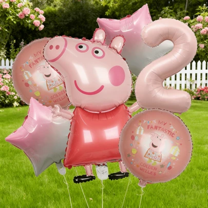 Hasbro Digitalt ballongset med rosa tema - Champion Piglet folieballong, rosa digitala ballonger för födelsedagsfirande, rosa seriefigursballonger, feststämningsballonger, bakgrundsballonger för foto, dekorationsballonger för rum/klassrum, perfekt överraskningsballongdekoration till vänner, Champion Piglet festtillbehör