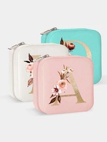 1pc Travel Jewelry Box, Jewelry Box, Gift Jewelry Box, Storage Box, Women's Jewelry Box, Earring Box - Floral Letters - View 6