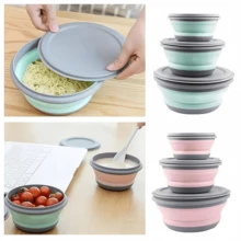 Foldable Silicone Bowl Set - Essential For Outdoor Picnic Camping, Portable Cookware, Travel Fruit Container, Collapsible For Space-Saving - Multicolor - View 5