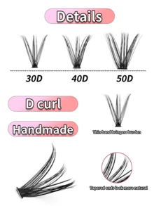 30D+40D+50D DIY Eyelash Extension Kit, Includes Cluster Lashes, Adhesive, Remover, Tweezers, And Brush, 640pcs Lashes For DIY Home Use - Black - View 6