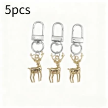 金属鹿钥匙扣套装 - 银色金色驯鹿吊坠钥匙扣，带龙虾扣，适合作为圣诞派对礼物 - 扣式吊墜 - 查看 2