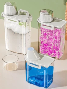 1个洗衣液收纳罐，液体皂液器，量杯收纳罐，密封，易倾倒设计，清晰刻度，适用于洗衣房、浴室、卫生间、宿舍、家庭清洁用品，可装洗衣粉、洗洁精、液体洗涤剂等清洁用品，节省空间，可重复使用。 - 彩色 - 查看 2