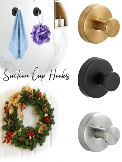 Glas Kranz Saugnapf Haken, Edelstahl Saugnapf Haken, stark, spurlos, bohrlochfrei, wandmontierte Aufbewahrungshaken für Küchen, Bäder und Toiletten. Geeignet für Duschräume, Türkranz Haken, Fenster, Bäder/Spiegel/Metalloberflächen und Handtuchhaken.