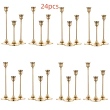 12pcs Elegant & Romantic European Candles For Dinner, Wedding Decoration, 6pcs Tabletop Candle Holders, Conical Metal Candle Holders, Room & Home Decor - Gold - View 13