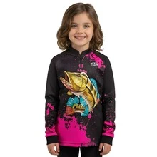 Children's Fishing Tucunaré Shirt T-Shirt Blouse With UV50 Sun Protection - 粉色 - 查看 1