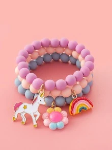 1 Set (3pcs) Girls Cute Unicorn & Rainbow Beaded Bracelet, Everyday Wear & Party Gift - Multicolor - View 6