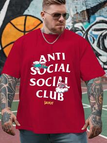 Flying Dragon With Wings And Cartoon Boy Sitting On Clouds Expressing Anti Social Club Theme Graphic Men's 100% Cotton Tshirt - Đỏ - Xem 1