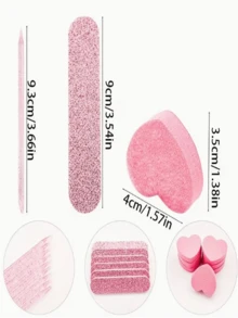 Set Of 3 Pink And Purple Sequin Nail Tools: Includes 1 Nail Buffer Block, 1 Heart-Shaped Double-Sided Sponge File, And 1 Strip-Shaped Double-Sided Nail File. Suitable For Manicures, Pedicures, And Polishing/Finishing In Jewelry Making, Featuring Shiny Pink Sequins. - Multicolor - View 5