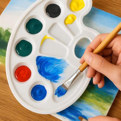 Paleta Godê Plástica 17x23cm para Pintura Artística, ideal para guache, tinta acrílica e aquarela. Modelo leve, resistente, ergonômico e com cavidades profundas para misturar cores com facilidade.