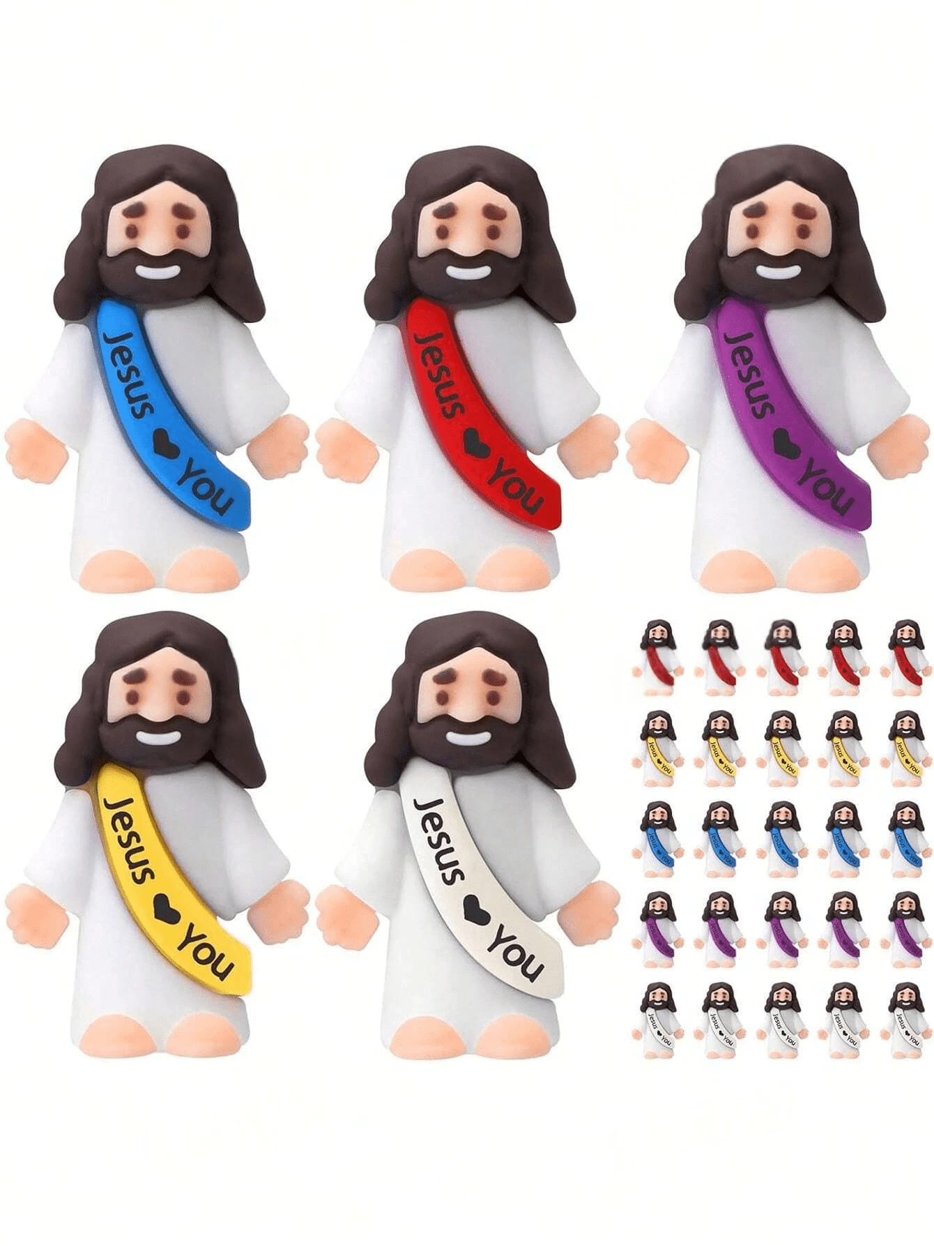10/20个迷你耶稣玩偶，耶稣爱你，耶稣玩具，小耶稣玩偶，捉迷藏，周日派对礼物（颜色随机），迷你耶稣，基督教玩具，小型玩具，基督教玩具，派对礼物，耶稣，玩具 - 彩色 - 查看 1