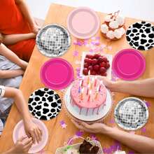 48Pcs Western Cowgirl Party Paper Plates For Cow Print Themed Party Supplies 7" Hot Pink Disco Ball Disposable Dessert Plates For Cowgirl Birthday Bachelorette 80s 90s Disco Shower Party Decorations - 彩色 - 查看 6