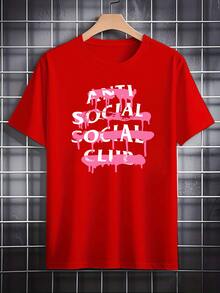 Pink Dripping Paint Over Bold Anti Social Club Text Reflects Rebellious Spirit And Street Culture Men's 100% Cotton Tshirt - Đỏ - Xem 6