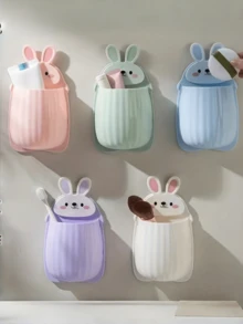 1pc Cute Rabbit Shaped Wall-Mounted Toothbrush & Toothpaste Holder, Space-Saving Bathroom Accessory - Multicolor - View 9
