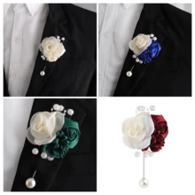 1枚男女通用优雅山茶花雏菊胸针，多种颜色可选，适合新郎、新娘、伴郎、伴娘、婚礼、正式派对、宴会、舞会装饰及情人节配饰 - 米色 - 查看 2