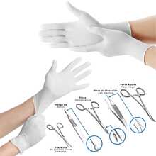 Vmingo 18pzs Estuche Pad Práctica Sutura Estudiante Herramienta Quirurgica Kit Profesional Instrumentos Entrenamiento Material Quirúrgico Pad Silicona Hilos Sutura Medicina Cuchillas Guantes Latex - Rosa Con Negro - Ver 4