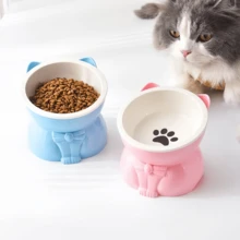 Tazón dividido para gatos con protección de cuello y protección para el mentón, base de plástico y tazón de cerámica, tazón de comida y agua para mascotas, tazón elevado para mascotas - 300ml - Ver 4