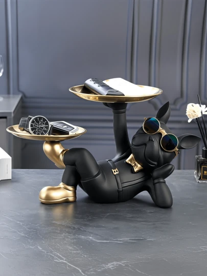 A Creative French Bulldog Shaped Tray Decor, Suitable For Living Room Decoration, Creative Storage, Room Decor, High-End Office Decor, Storage Organization, Centerpiece, Holiday Gift, Also Can Be Given As Anniversary Or Birthday Gift To Family And Friends