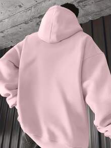 Men's Casual Street Style NYC Slogan Print Pocket Drawstring Hoodie, Spring/Autumn - Pink - View 2