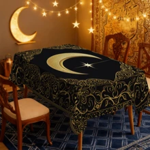 1/20pcs Set Tablecloth, Crescent Moon & Star Pattern, Arabic Style, Islamic Festival Decor, Elegant Black & Gold Design, Suitable For Kitchen, Dining Room, Party, Gift, Home Decoration - Multicolor - View 13