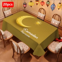 1/20 piezas Mantel de mesa para Ramadán con patrón de media luna y estrella dorada de poliéster para decoración del hogar, cocina, exterior, fiesta, restaurante durante el festival islámico