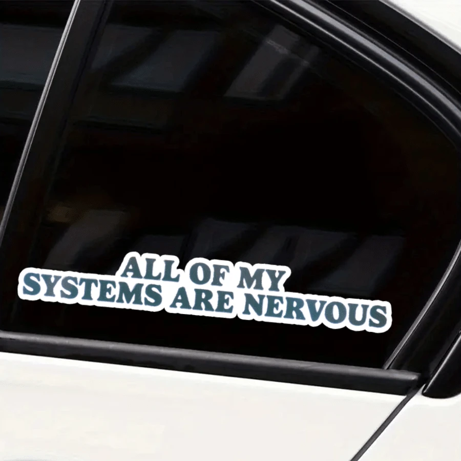 1张7英寸“我的所有系统都紧张”趣味焦虑贴纸，讽刺心理健康乙烯基防水贴纸，适用于汽车保险杠、笔记本电脑、水瓶、Hydroflask保温瓶、摩托车头盔、滑板、行李箱、墙壁、镜子装饰，适合神经多样性、多动症、自闭症、内向、过度刺激人士，可作为送给女性、男性、青少年和成年人的礼物。 - 彩色 - 查看 1