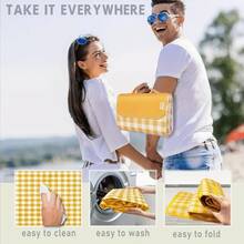 Large Yellow Green Red Plaid Outdoor Picnic Blanket - Durable Non-Woven Fabric, Sand-Resistant & Foldable Portable Beach Blanket For Camping, Hiking, Music Festivals, Lawns - Lightweight Summer Blanket With Classic Checkered Design, Easy To Clean & Machine Washable - Đỏ - Xem 2