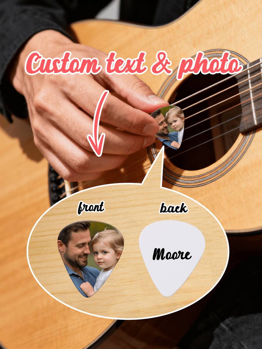 Miếng gảy đàn guitar cá nhân hóa, Phụ kiện đàn guitar in ảnh và chữ theo yêu cầu, Miếng gảy đàn guitar tùy chỉnh, Quà tặng guitar, Món quà hoàn hảo cho người yêu âm nhạc, Miếng gảy đàn guitar dễ thương, Miếng gảy đàn bass in ảnh theo yêu cầu, Quà tặng Ngày Valentine, Quà sinh nhật, Quà tặng cho bố, mẹ, gia đình, bạn bè, cặp đôi, Quà tặng độc đáo - phong cách A - Xem 1