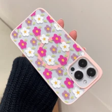 Patrón floral, carcasa de teléfono simple y de moda, compatible con iPhone 11 / 12 / 13 / 14 / 15 / 16 / Pro / Max y Galaxy plus / Pro / S22 / S23 / S24 / s25 / ultra / fe. Muy adecuado como regalo de vacaciones, regalo de San valentín. - Rosa - Ver 5